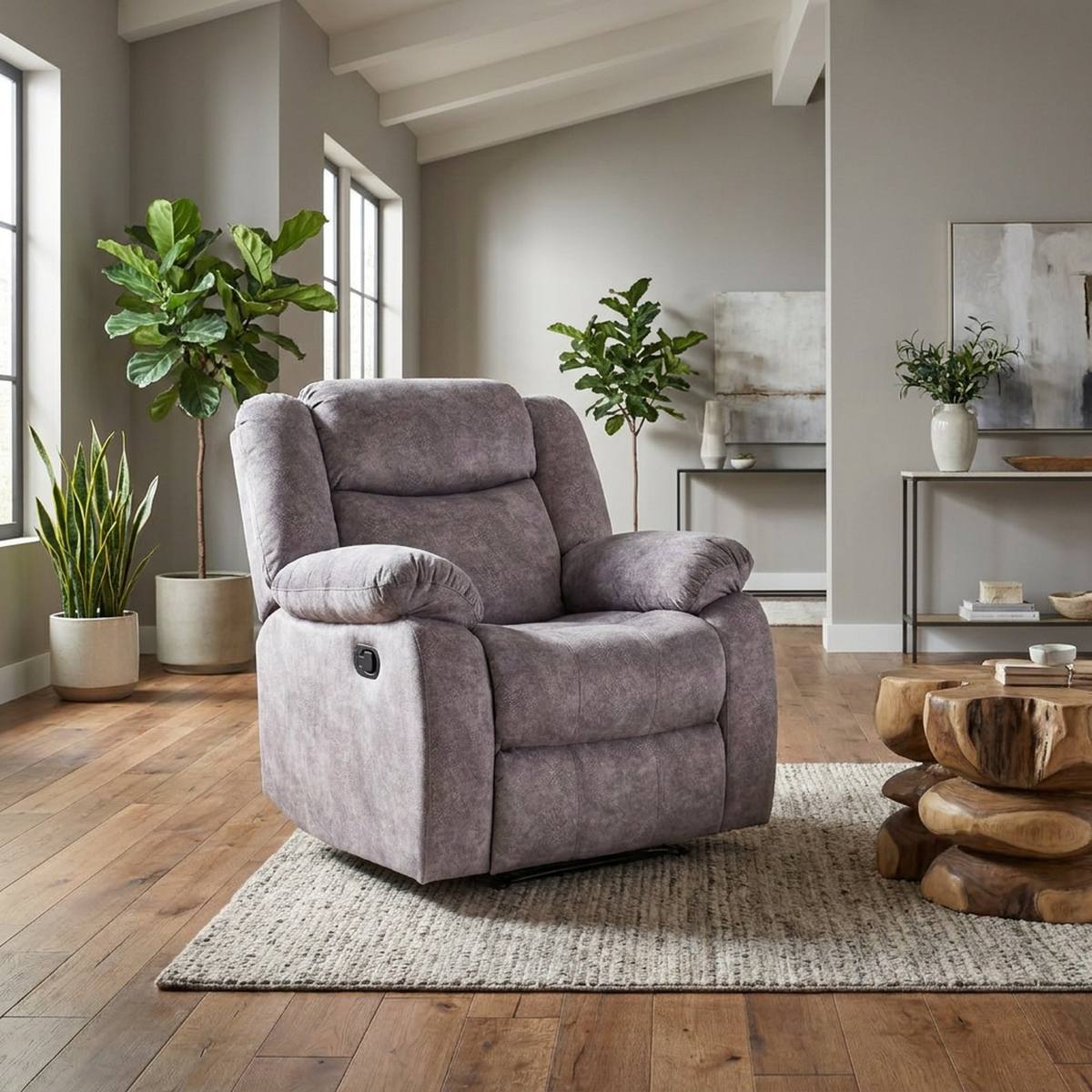 Light grey recliner armchair upholstery detail