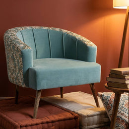 Teal accent chair with side table