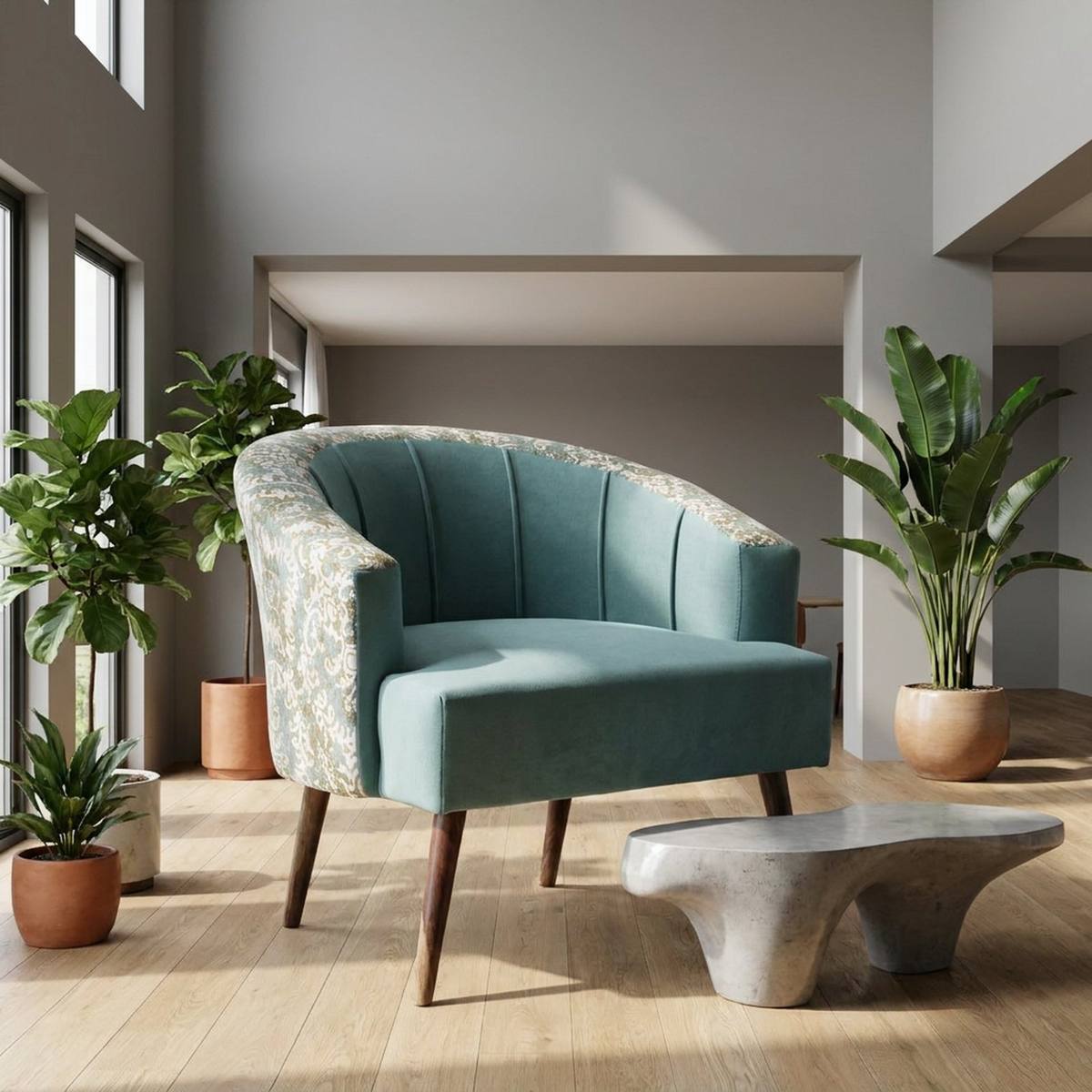 Teal accent chair near a window