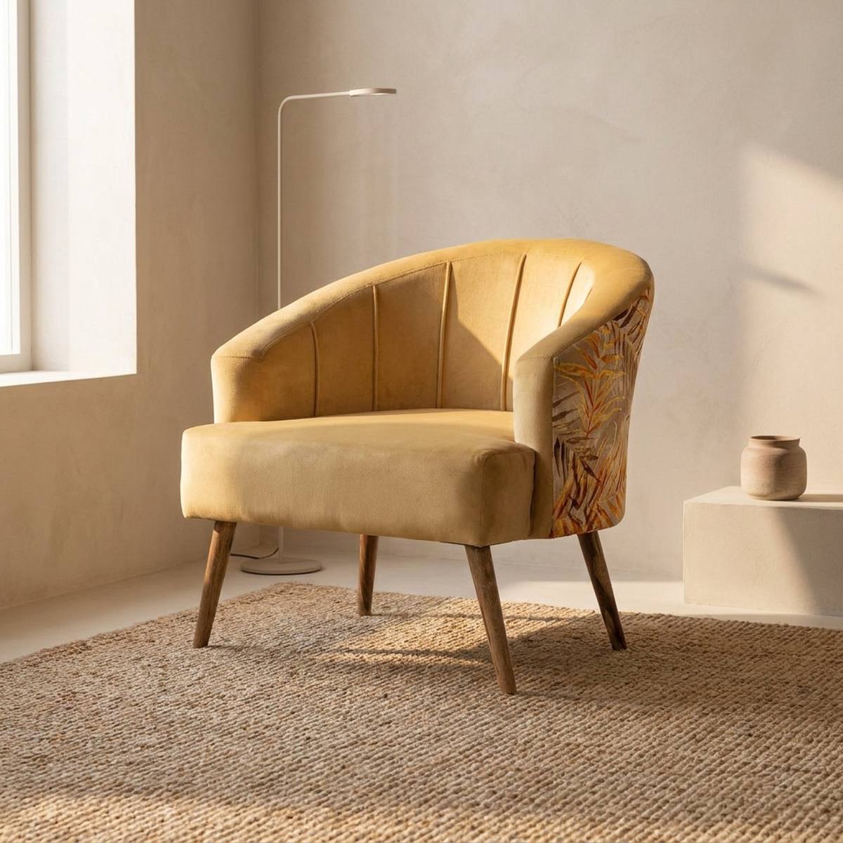 Mustard yellow accent chair front view