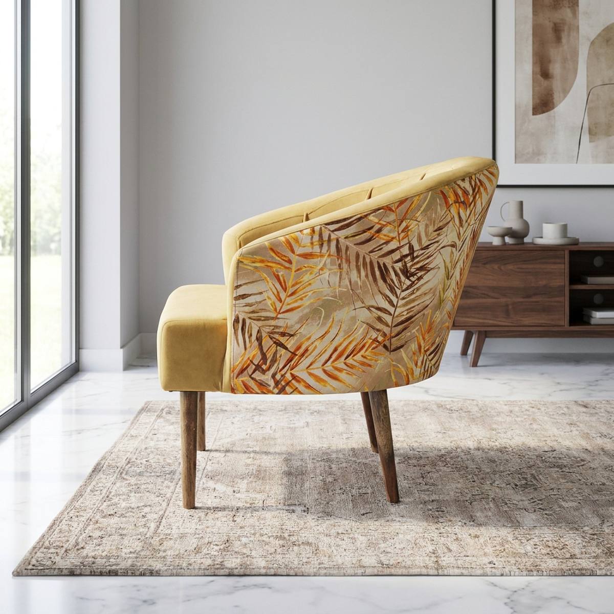 Mustard yellow accent chair side view