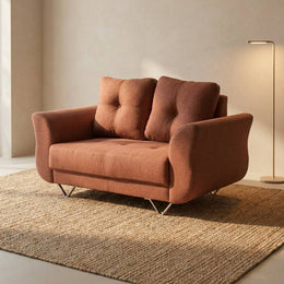 Rust brown 2 seater sofa with coffee table