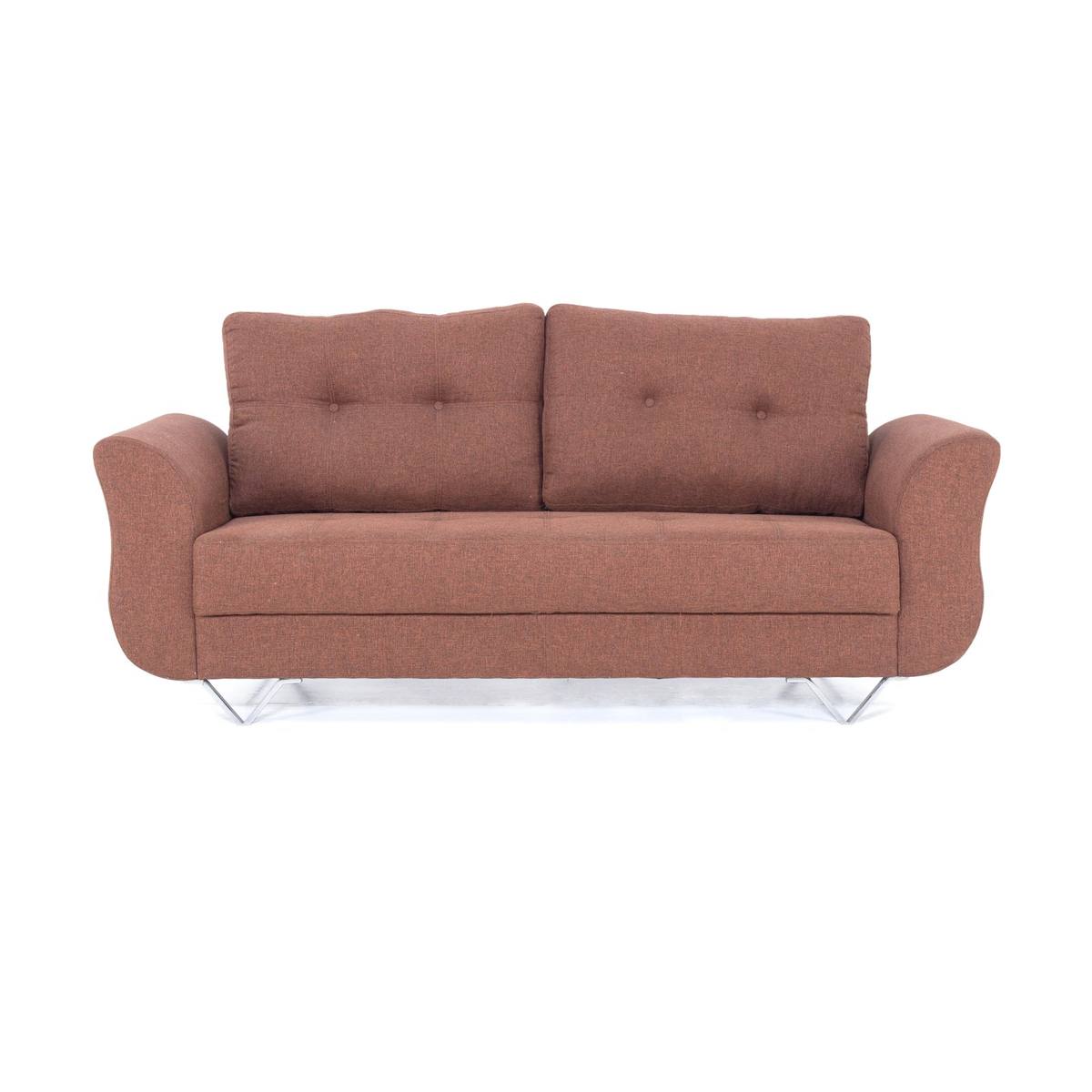 Rust brown 3 seater sofa angled studio shot