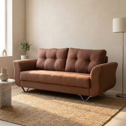 Rust brown 3 seater sofa with coffee table