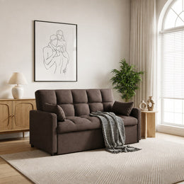 Rivera dark brown sofa cum bed styled in a modern living room