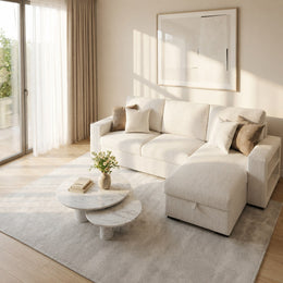 Solace corduroy sofa cum bed with storage chaise
