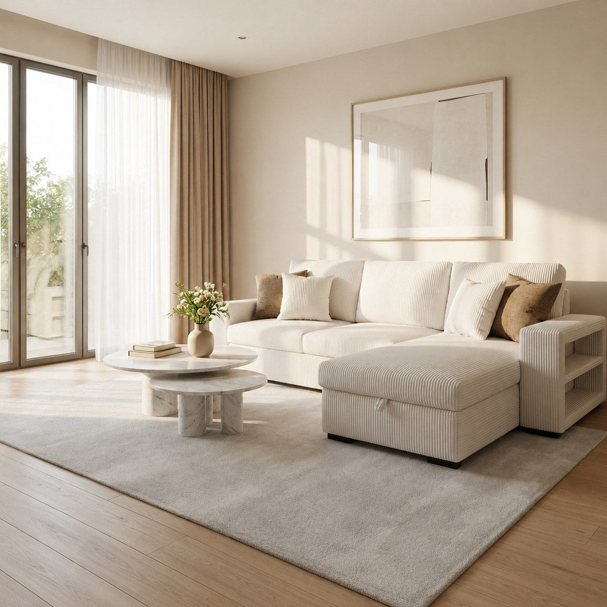 Solace sofa side shelf and storage detail