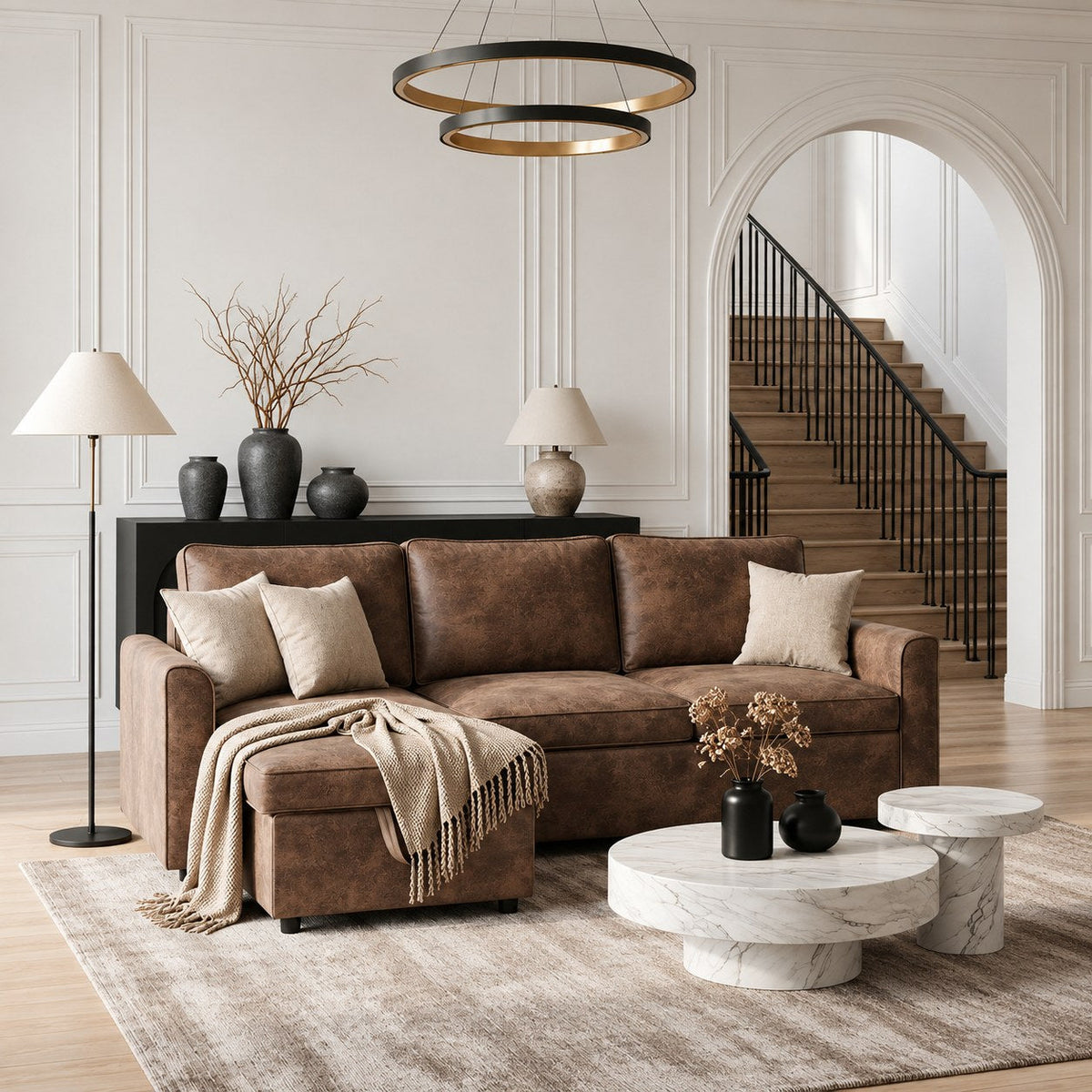 Aspen faux leather sofa cum bed styled view